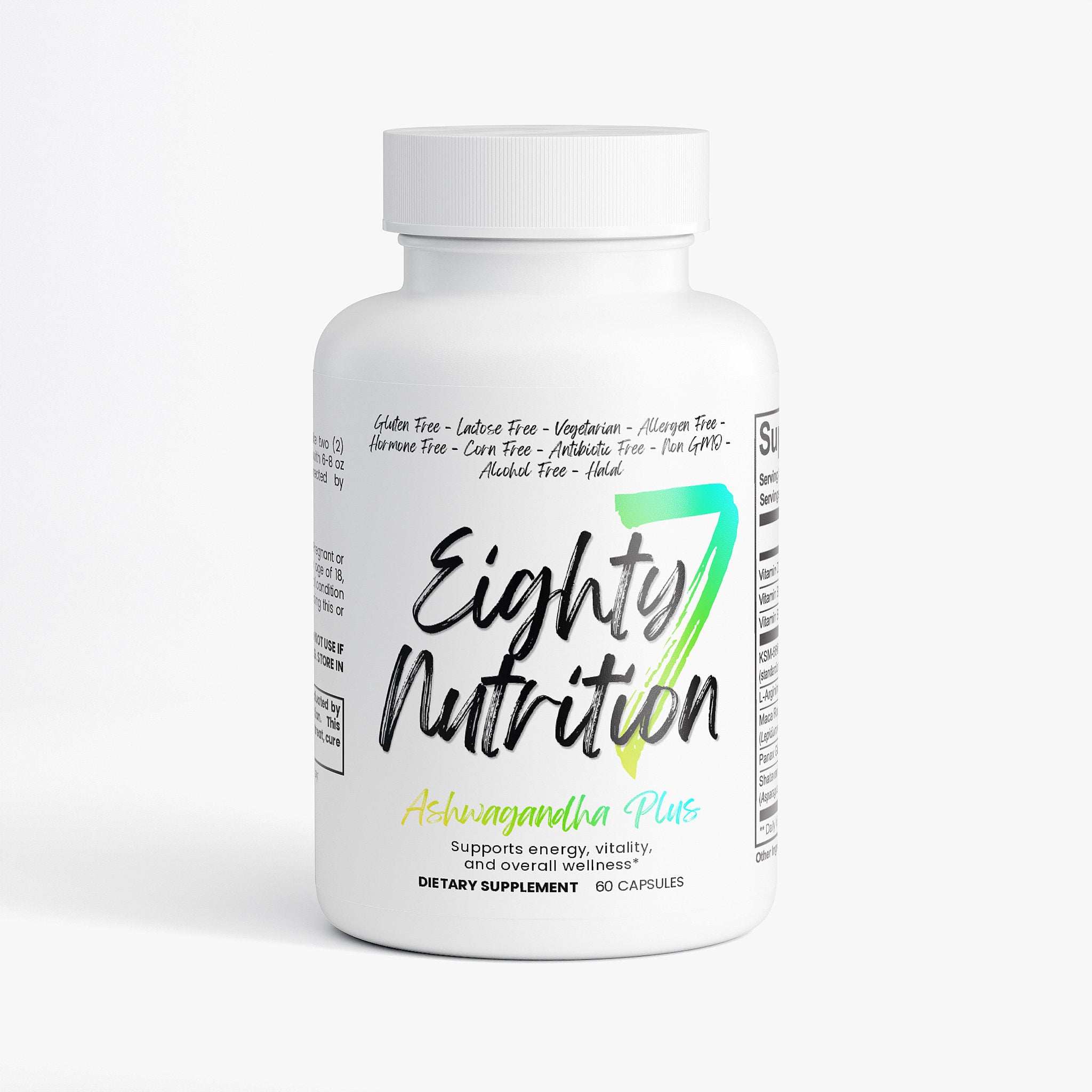 Supplement bottle labeled 'Eighty7 Nutrition' on a white background