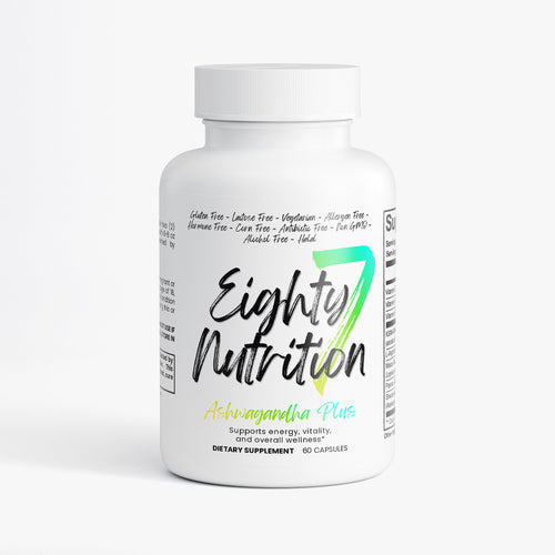 Supplement bottle labeled 'Eighty7 Nutrition' on a white background